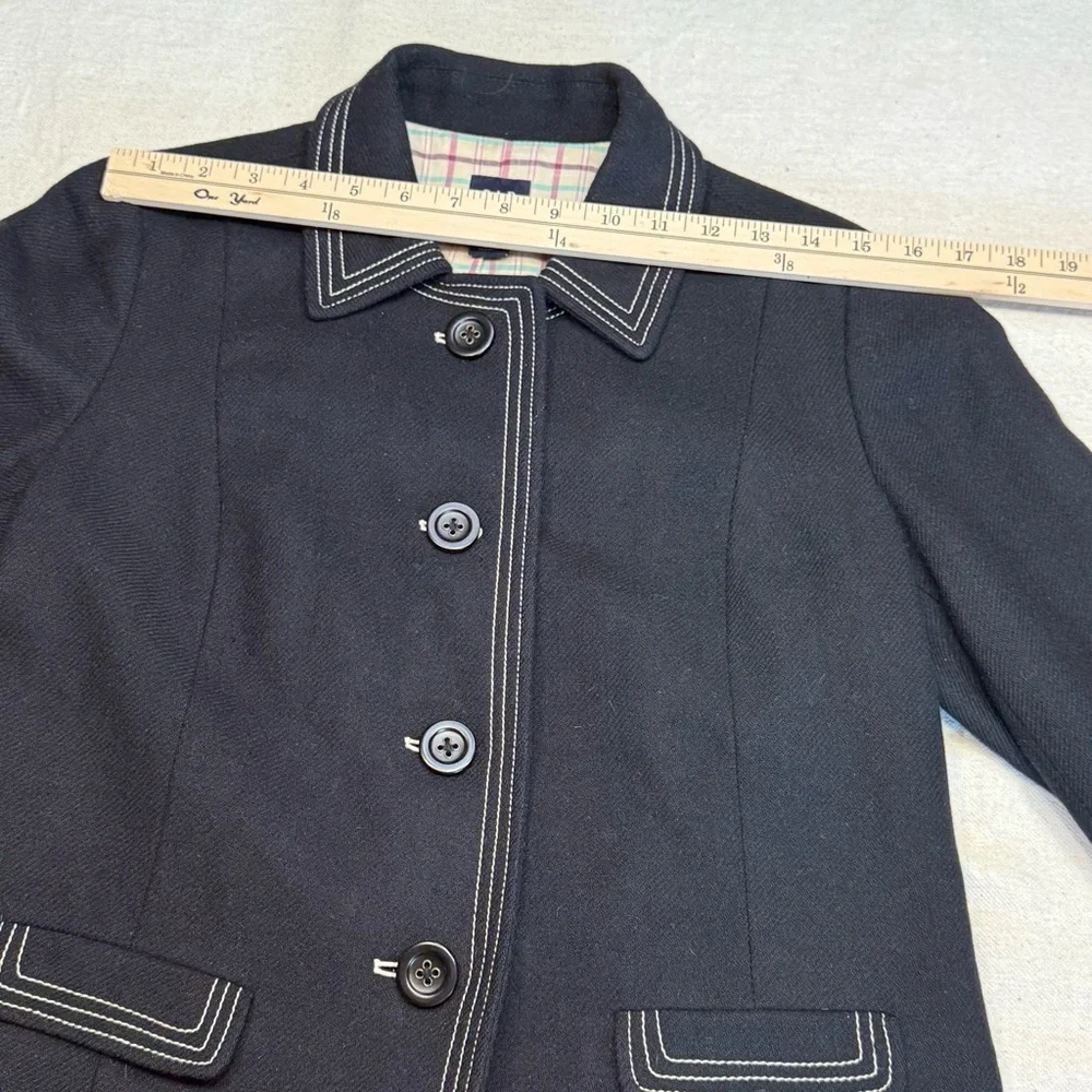 GAP Jacket Black Wool Blend Collared White Stitch Trim Pockets Lined Size Med - Picture 9 of 16
